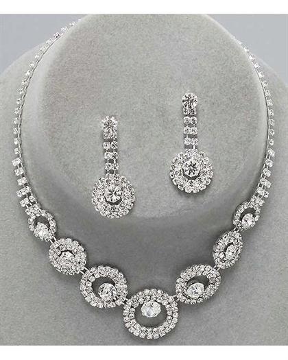 SilverCircularRhinestoneNecklace - Silver