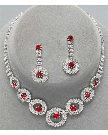RedCircularRhinestoneNecklace - Red
