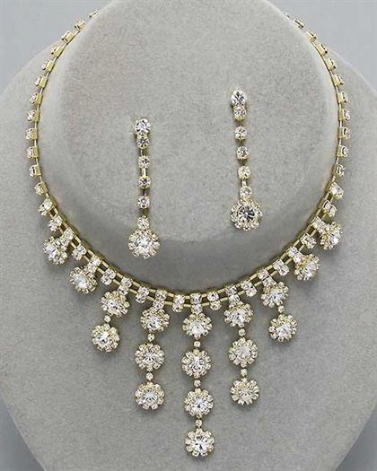 GoldWaterfallRhinestoneNecklace - Gold