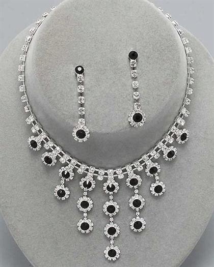 BlackWaterfallRhinestoneNecklace - Black