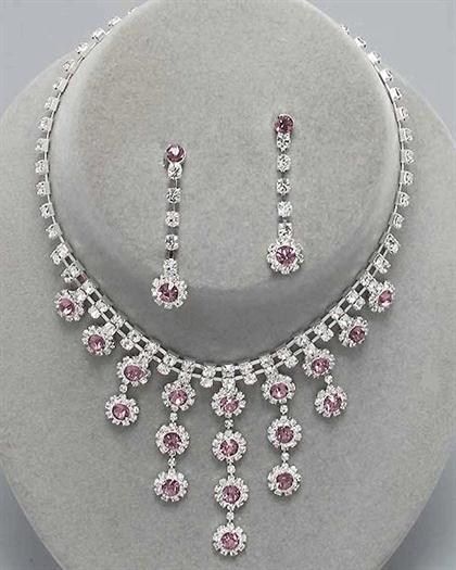 LightRoseWaterfallRhinestoneNecklace - Light Rose
