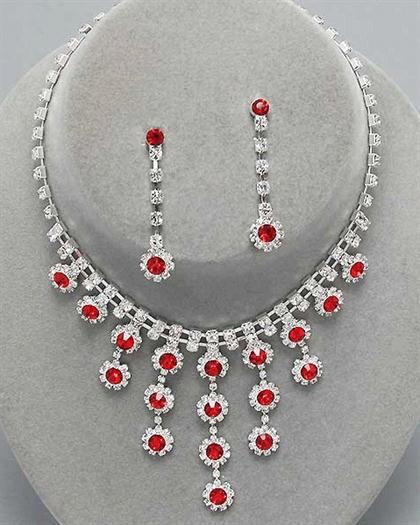 RedWaterfallRhinestoneNecklace - Red
