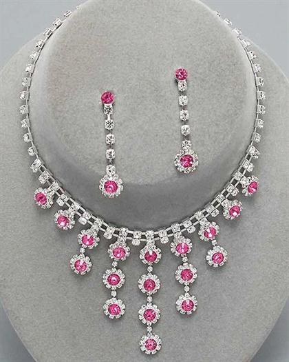 PinkWaterfallRhinestoneNecklace - Pink