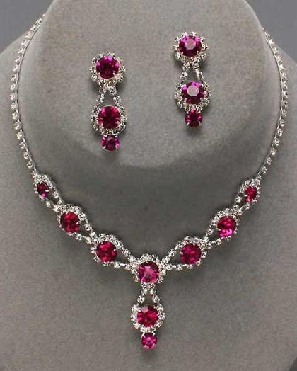 FuchsiaRhinestoneNecklace - Fuchsia