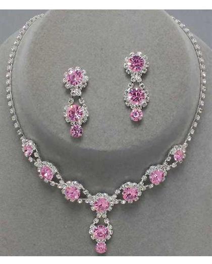 PinkRhinestoneNecklace - Pink