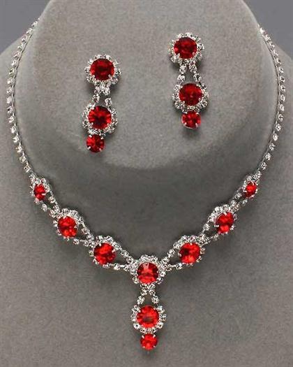 RedRhinestoneNecklace - Red