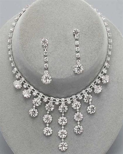 SilverWaterfallRhinestoneNecklace - Silver