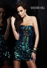 Sherri Hill Short 2836.  Available in Black/Multi, Dark Purple/Multi