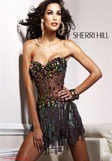 Sherri Hill Short 2900.  Available in Black/Multi, Coffee, Purple, Silver