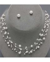 6 Strand White Pearl Necklace Set