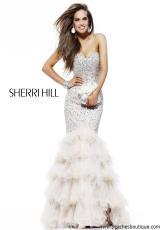 Sherri Hill 2801.  Available in Aqua/Silver, Nude/Silver, Peach/Silver, White/Silver