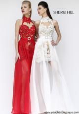 Sherri Hill Short 21213.  Available in Black/Nude, Ivory/Nude, Red/Nude