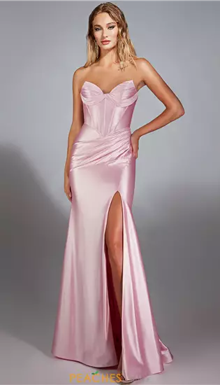 Stretch Satin Fitted Corset Dress 61733
