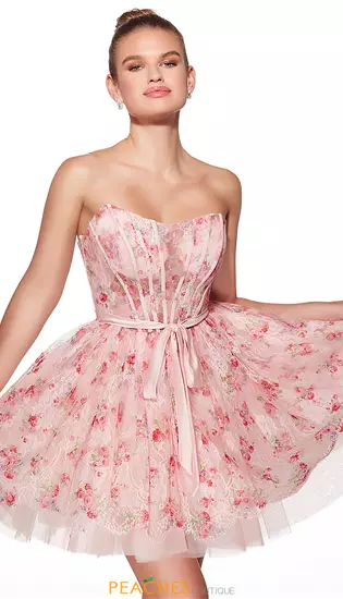 Short Strapless Lace Dress 30019