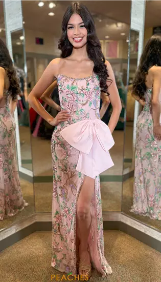 Beaded Floral Long Dress 57598