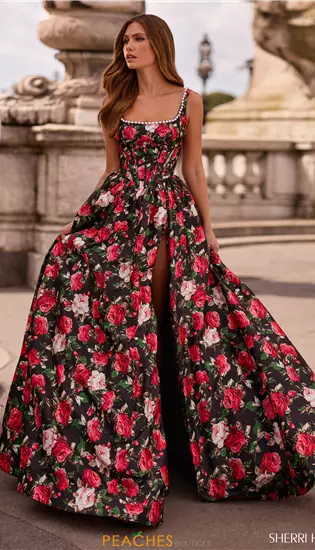 A Line Floral Long Dress 57725