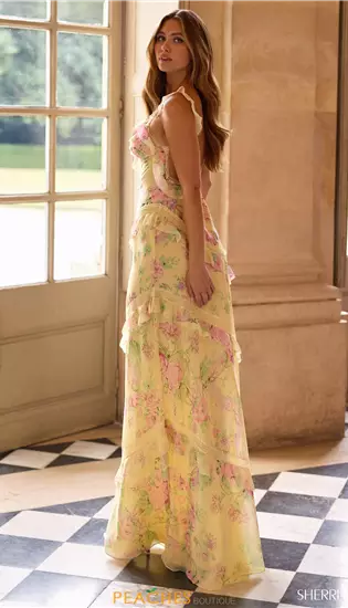 Long Chiffon V Neck Dress 57782