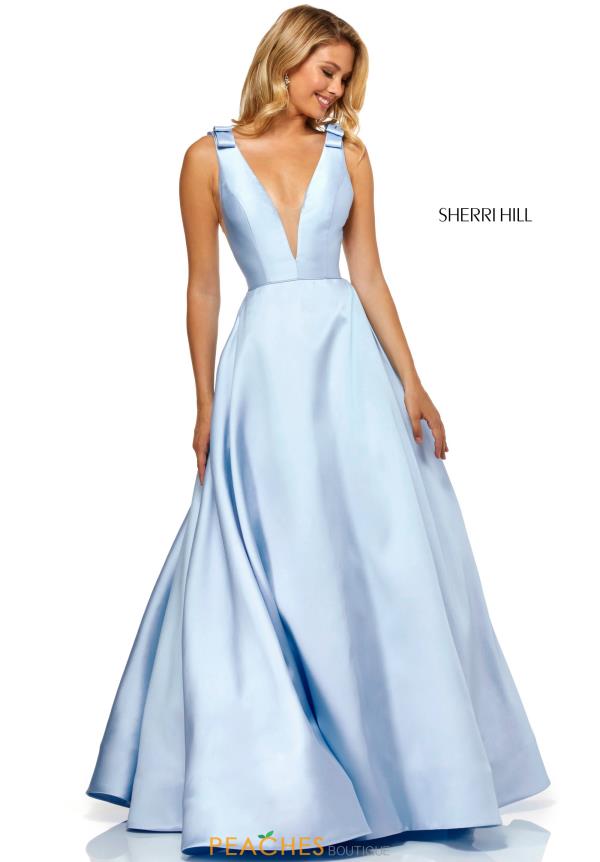 sherri hill blue and white dress