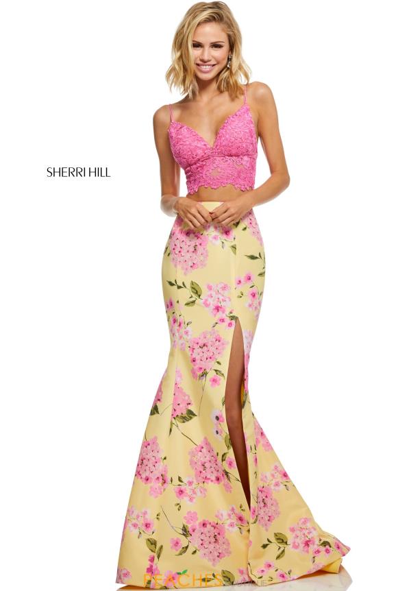 pink and yellow prom dress