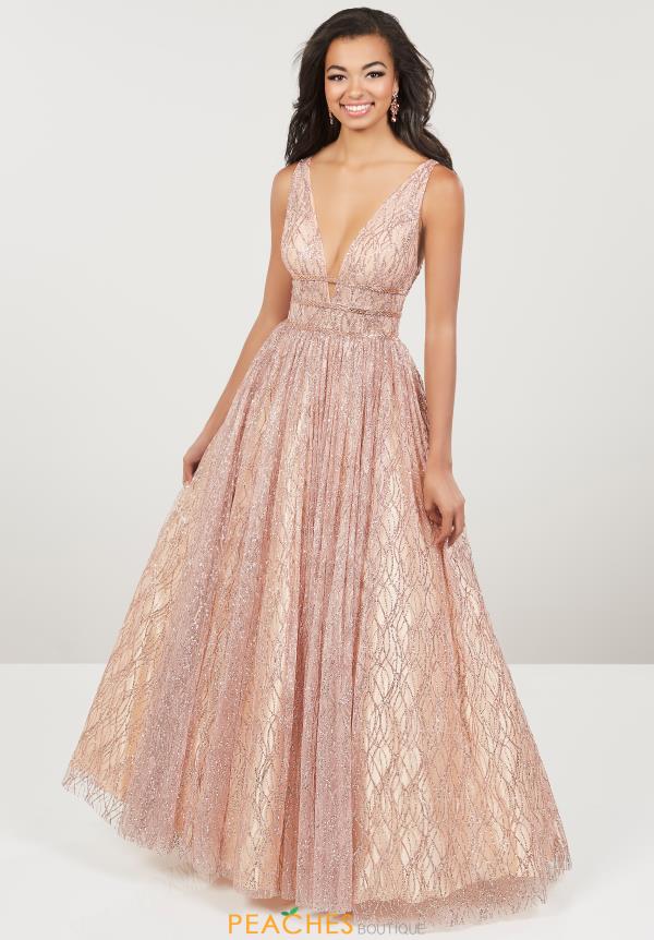 peach and rose gold dress