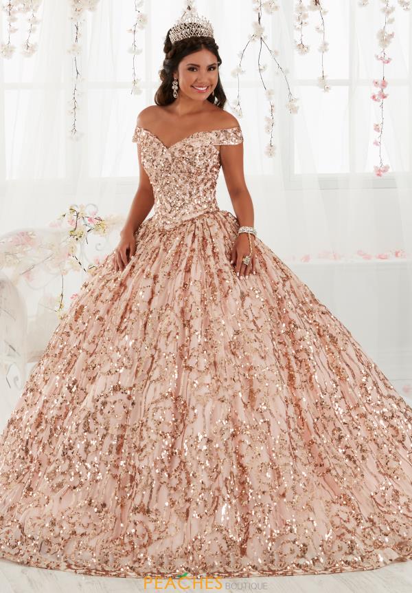 light pink and gold quinceanera dresses