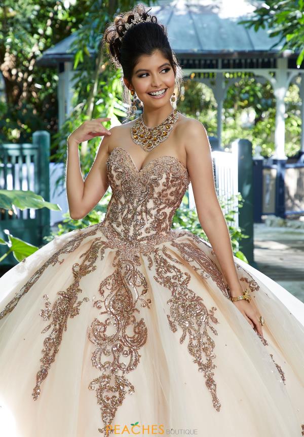 rose gold and white quinceanera dresses