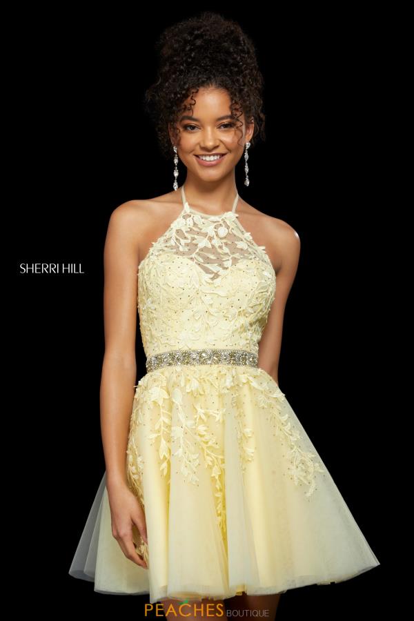 sherri hill gold short dress