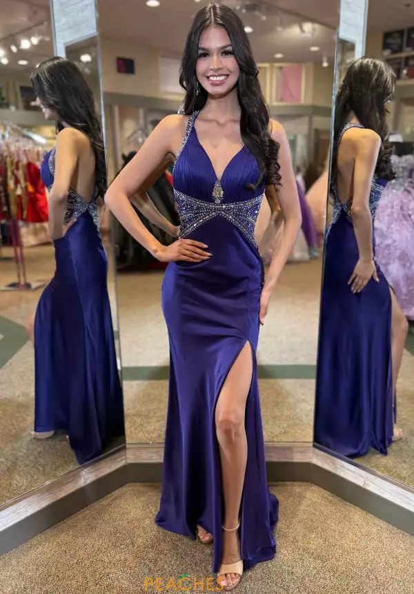 V Neck Satin Long Dress 4302