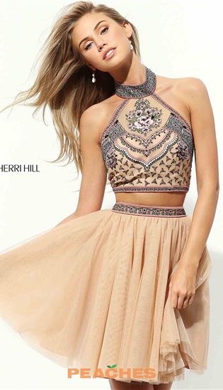 Sherri Hill Short Halter Top A Line Dress 50645