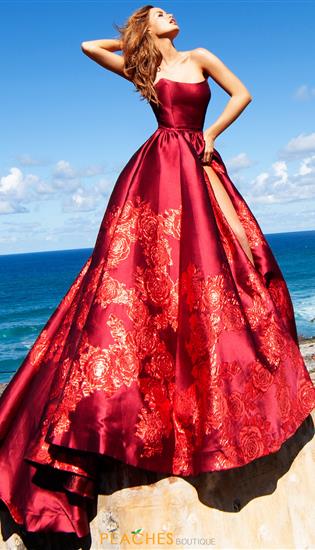 long sleeve red prom dress