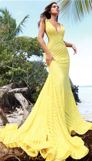 V Neck Long Fitted Dress 59762