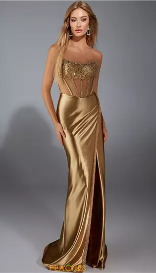 Stretch Satin Corset Long Dress 61976