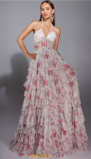 Long Halter Neckline Corset Dress 61730