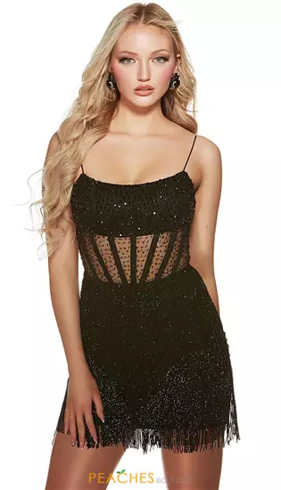 Short Beaded Open Back Dress 4805