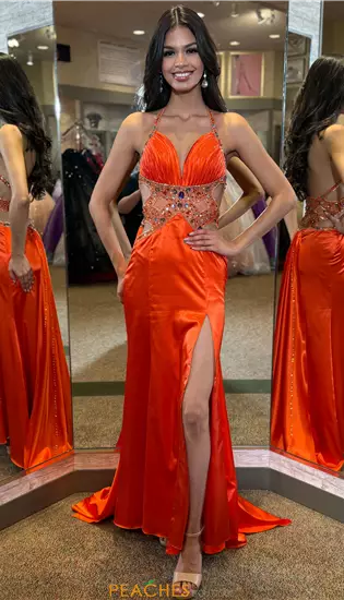 V Neck Satin Long Dress 4357