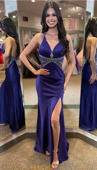 V Neck Satin Long Dress 4302