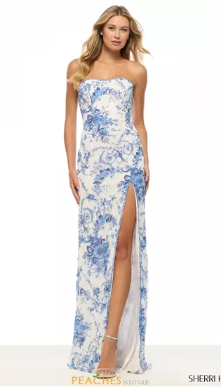 Long Train Strapless Neckline Dress 57254