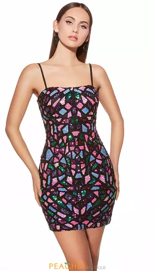 Short Fitted Beaded Dress 40098