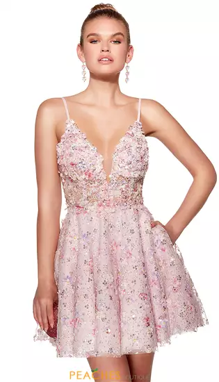 Applique Short A Line Dress 30017