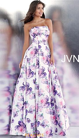 Flowy Strapless Printed Prom Dresses